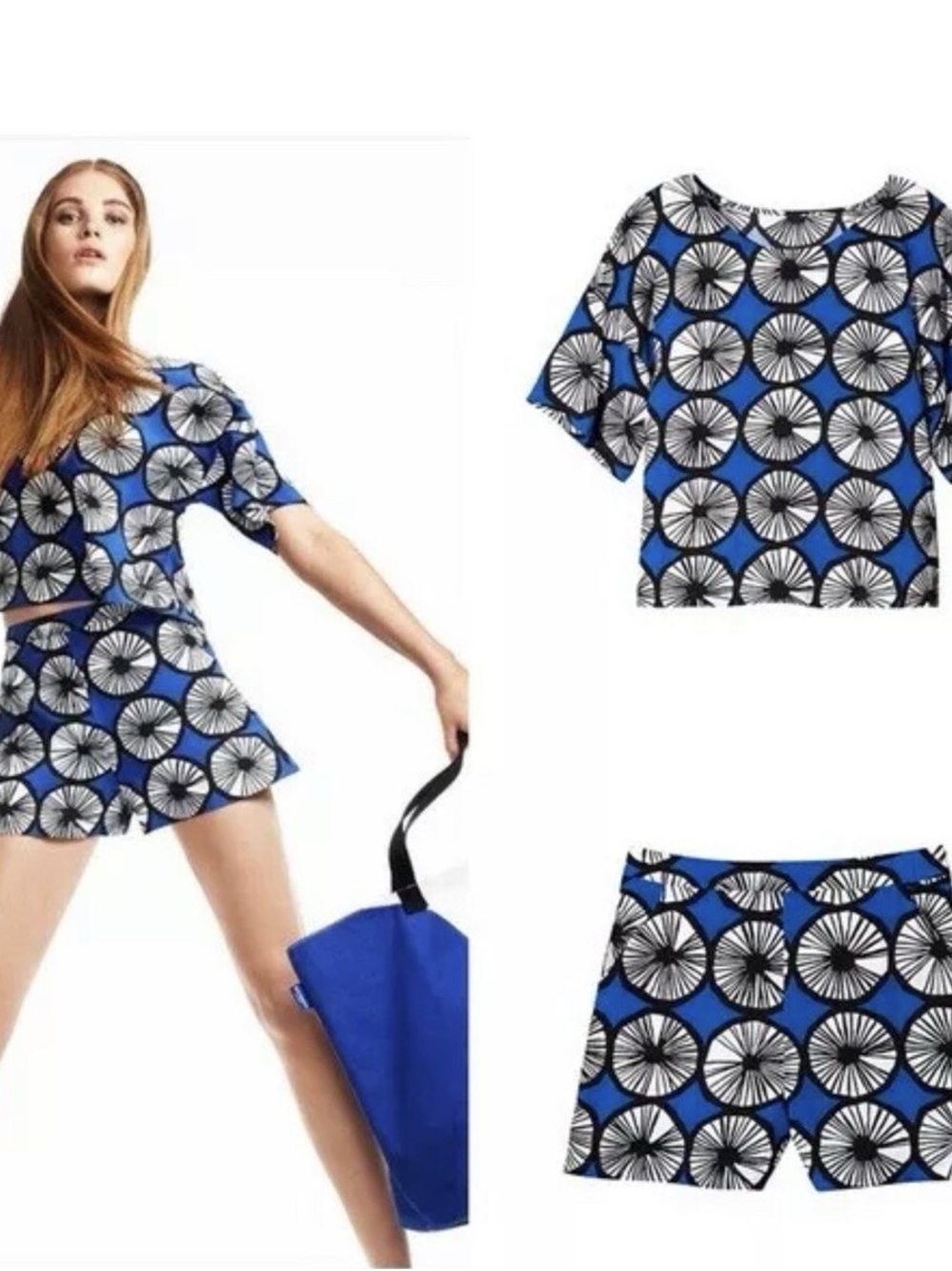 Marimekko Appelsiini Blue and Black Graphic Circle Shirt